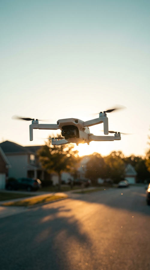 Apex Aerial 4K drone hovering at golden hour